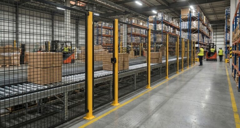Modular machine guarding installed around an industrial production area